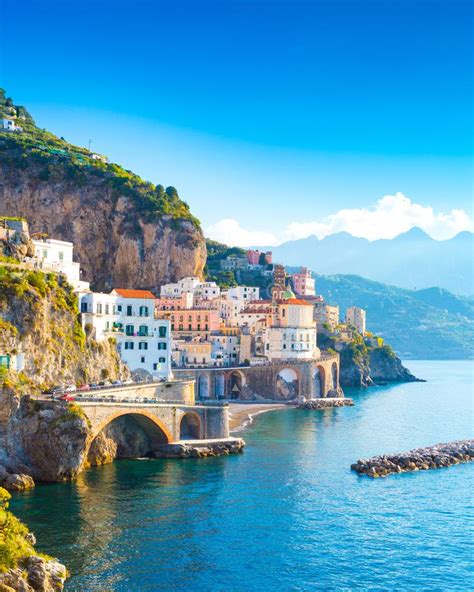 Amalfi Cityscape On Coast Line Of Mediterranean Sea Italy Stock Photo