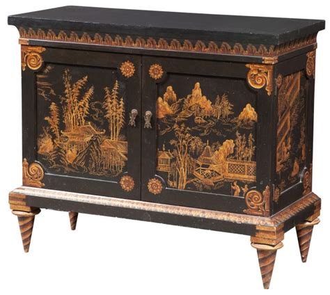 Chinoiserie Decorated Black And Gilt Japanned Side Cabinet Doyle