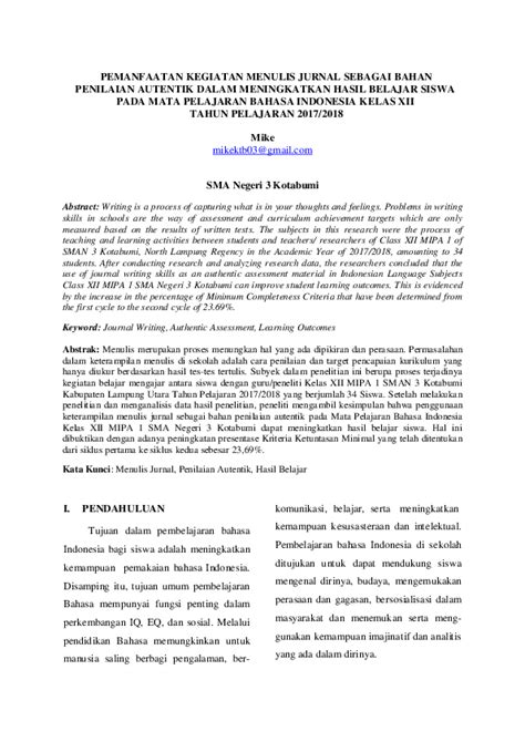 (PDF) Pemanfaatan Kegiatan Menulis Jurnal Sebagai Bahan Penilaian