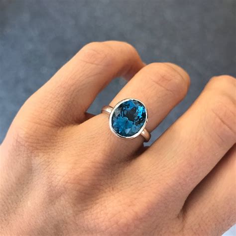 Large London Blue Topaz Oval Gemstone Ring Solitaire Large Etsy