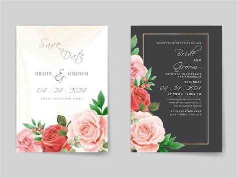 Premium Vector Romantic Red Roses Wedding Invitation Card Template