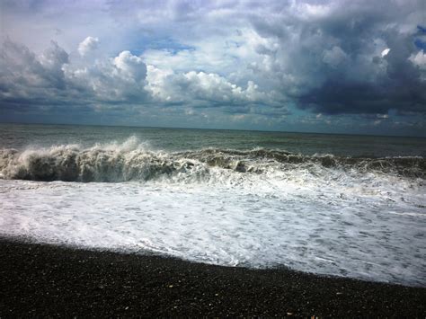 Black Sea Storm Clouds Beach Waves Ocean