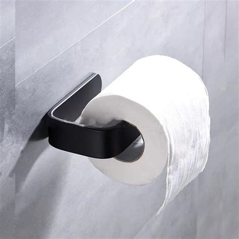 1pc Black Toilet Paper Holder Rack Punch Free Adhesive Wall Mount