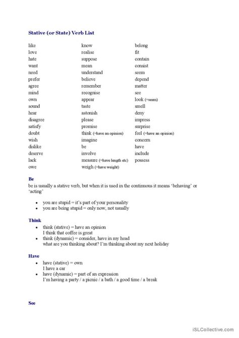 Stative Verbs English ESL Worksheets Pdf Doc