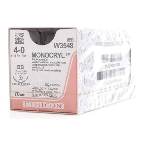 Johnson And Johnson Ethicon Sutures Monocryl 40 W3548 Box12 Surgical