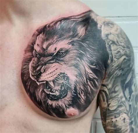 Roaring Lion Chest Tattoos