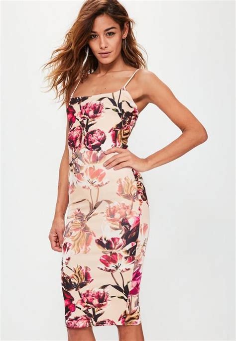 Pink Strappy Printed Midi Dress Missguided Dresses Bold Dresses