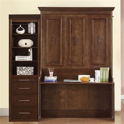Natanielle Full Murphy Bed With Desk And Storage Cabinet In Walnut By