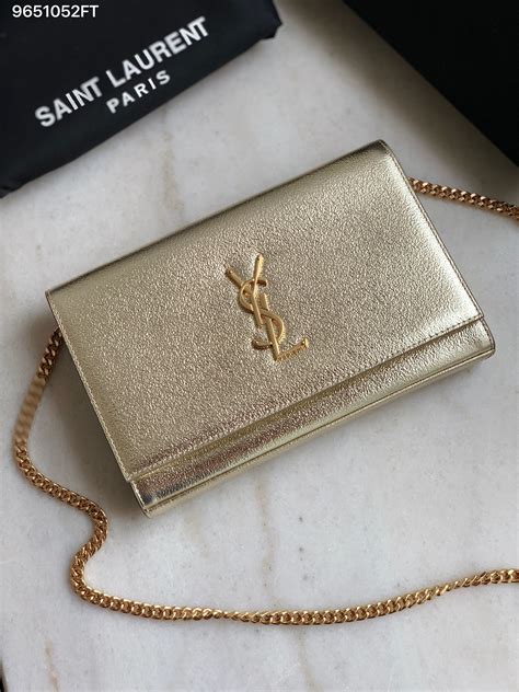 Ysl Saint Laurent Slp Kate Chain Clutch Bag In Winkled Leather Gold