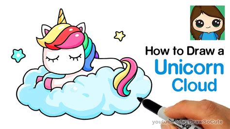How To Draw A Unicorn On A Cloud Easy Youtube