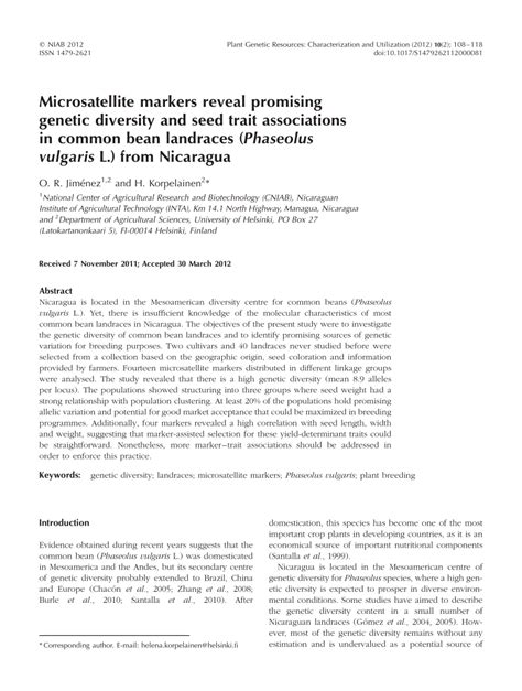 PDF Microsatellite Markers Reveal Promising Genetic Diversity And