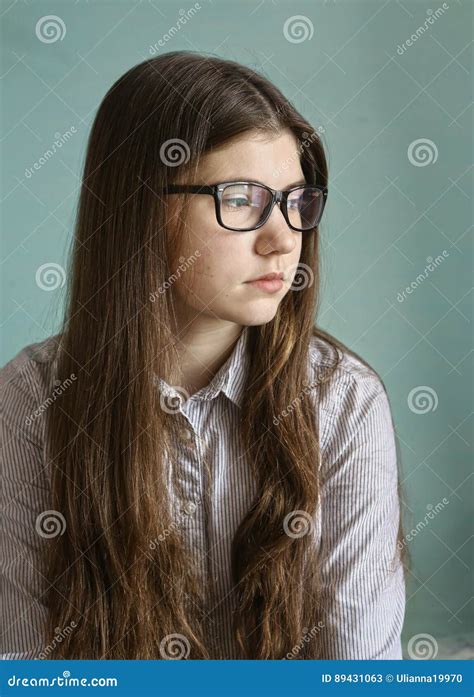 Teenager Girl In Myopia Glasses Stock Image Image Of Nerd Background
