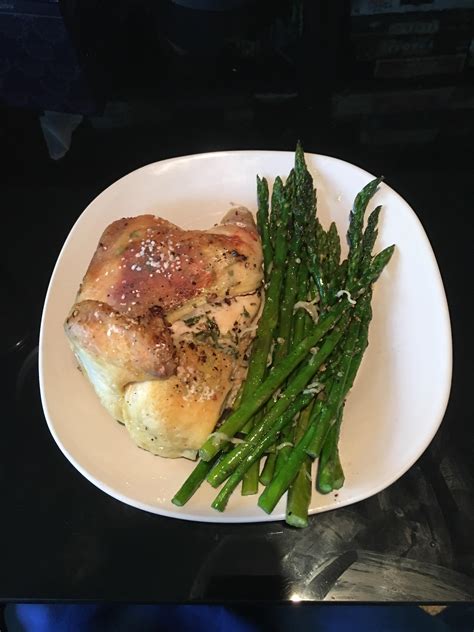 spatchcocked half cornish hen and oven roasted asparagus r keto food