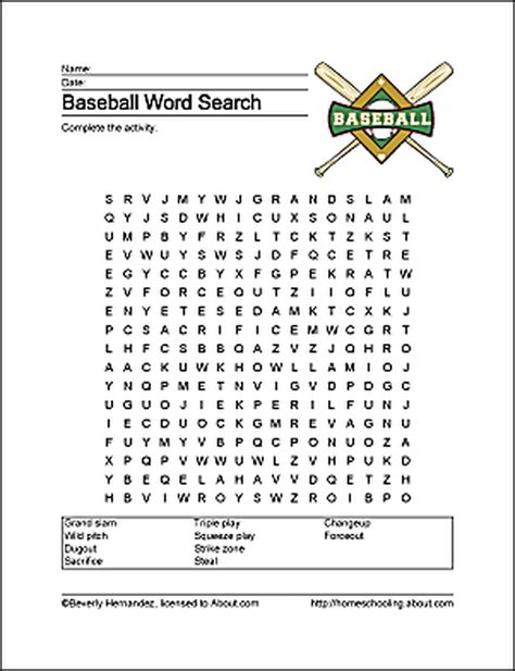 Printable Baseball Word Search