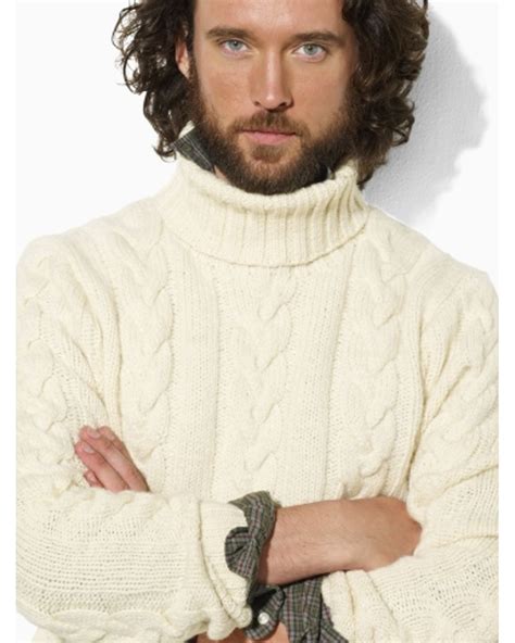 Polo Ralph Lauren Wool Cabled Turtleneck Sweater In Natural For Men Lyst