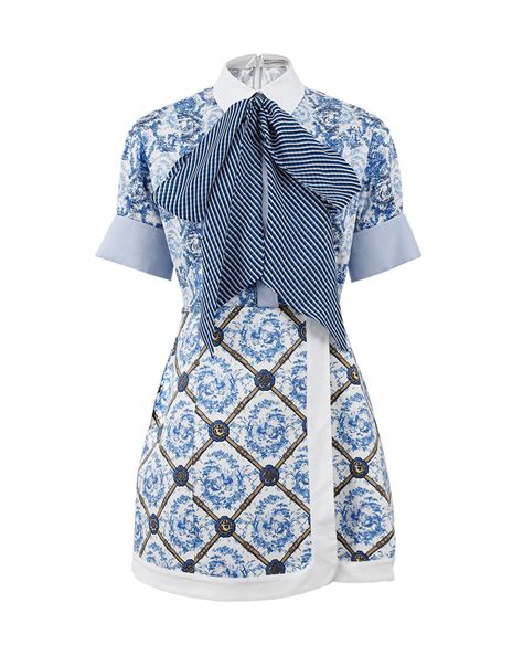 Mary Katrantzou Hayden Toile De Jouy Print Poplin Dress In Blue Modesens Fashion Poplin
