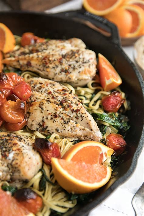 Chicken And Spinach Linguine Skillet With Roasted Cherry Tomatoes The Forked Spoon