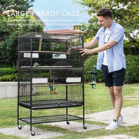 【がある】 Vivohome 53 Inch Wrought Iron Large Bird Cage With Rolling Stand For Parrots Conures