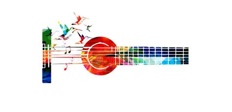 Colorful Guitar With Music Notes Vector Illustration Music Background