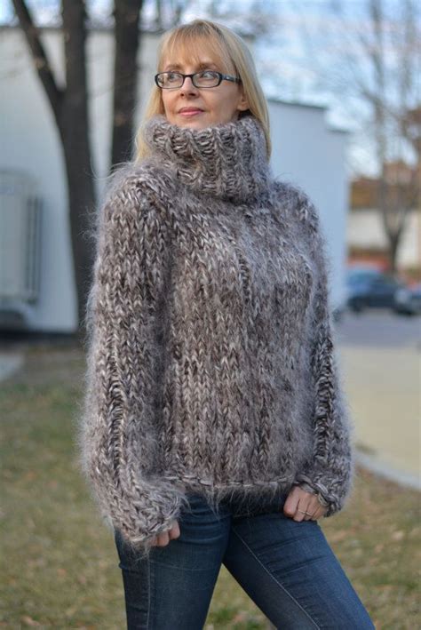 Ready Hand Knitted Chunky Sweater Mohair Fuzzy Tneck By Dukyana