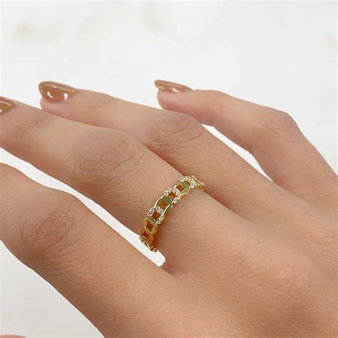 Adjustable Chain Link Style Ring CZ Gold Plated Stackable Ring