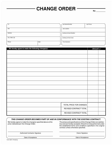 Free Printable Construction Change Order Forms