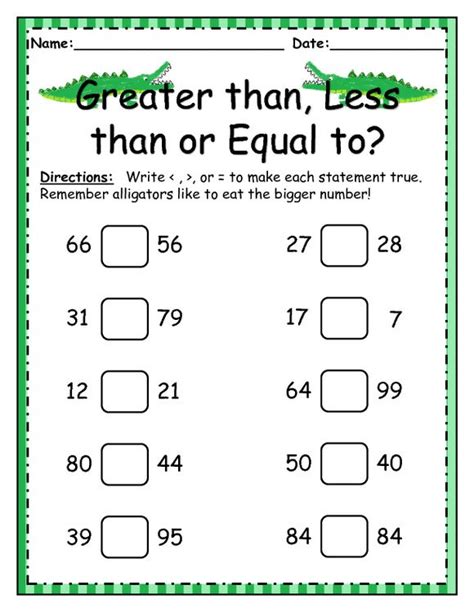 Greater Than Less Than Equal Worksheets