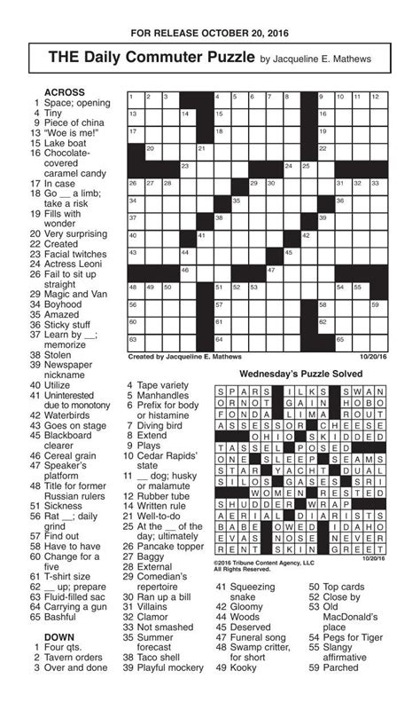 Playing our free online crossword puzzles is very easy. The Daily Commuter Puzzlejackie Mathews | Tribune Content ...