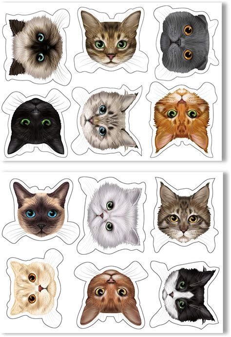 Articlings 12 Cute Cat Face Window Clings 12 Different Breeds Non