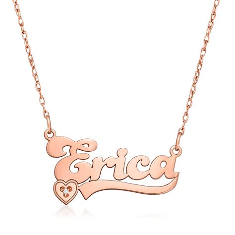 14kt Rose Gold Personalized Name Necklace With Diamond Accented Heart