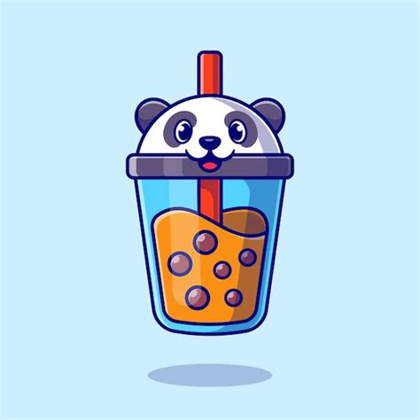 Free Vector Cute Panda Boba Milk Tea Cartoon
