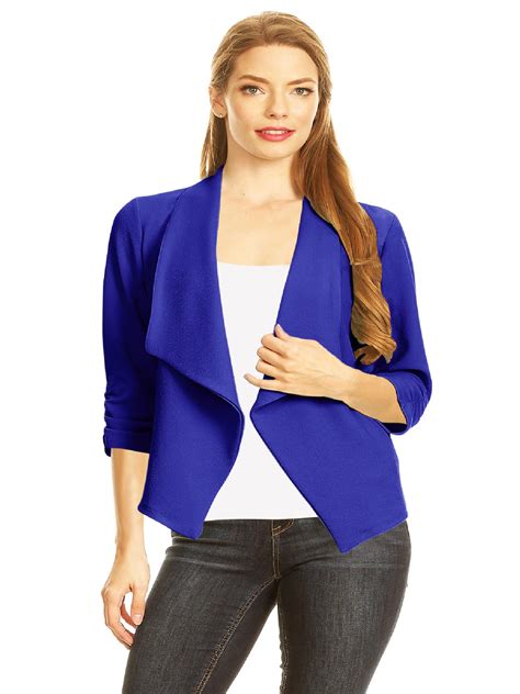women s 3 4 sleeve blazer open front cardigan jacket work office blazer made in usa