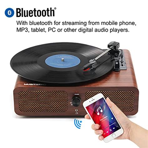 Musitrend Record Player Vintage Turntable 3 Speed Bluetooth Vinyl