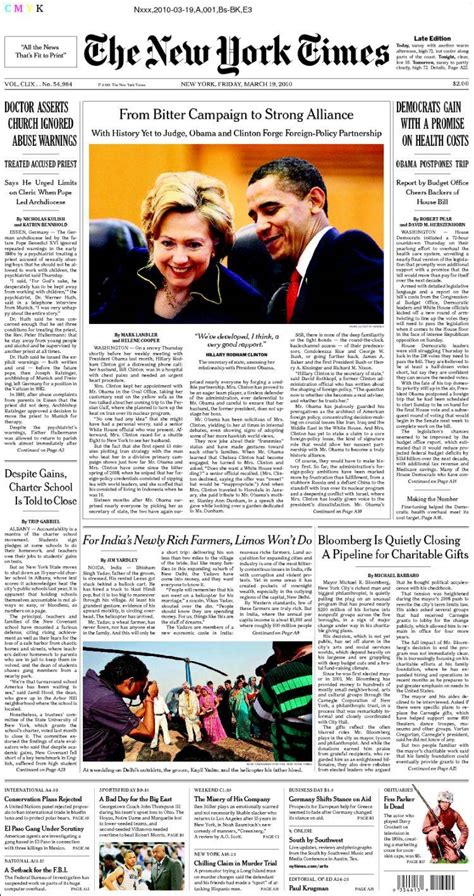 Newspaper New York Times Usa Newspapers In Usa Fridays Edition March 19 Of 2010