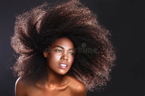 Stunning Portrait Of An African American Black Woman With Big Ha Stock