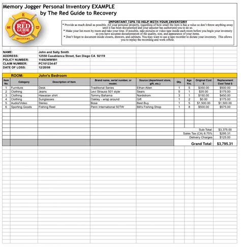 Insurance Inventory List Template Doctemplates