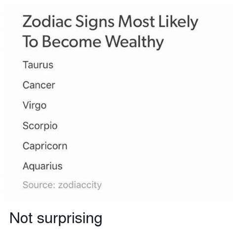 The 5 zodiac signs most likely to get away with murder. Zodiac Signs Most Likely to Become Wealthy Taurus Cancer ...