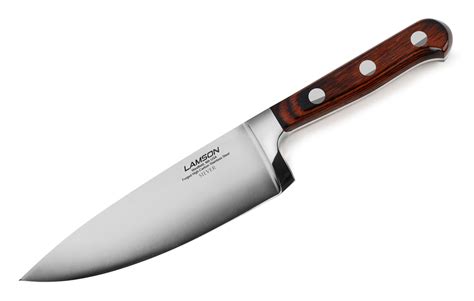 The blade width makes it impossible to perforate through the ribs, shoulder blades etc but when the blade enters flesh unobstructed by bone, it creates a wide channeled stab. Lamson Silver Chef's Knife, 6" | Cutlery and More