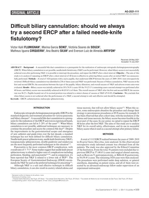 Pdf Difficult Biliary Cannulation Should We Always Try A Second Ercp After A Failed Needle