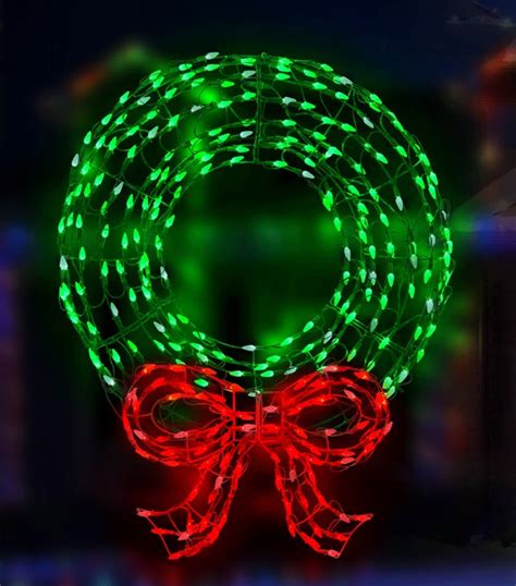 36 Twinkling Green Led Wreath Sculpture With Red Bow