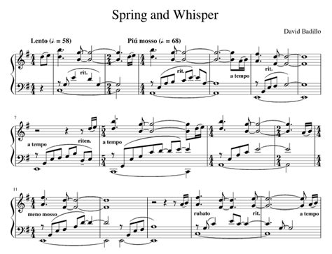 Spring and Whisper - ноты красивой мелодии для фортепиано