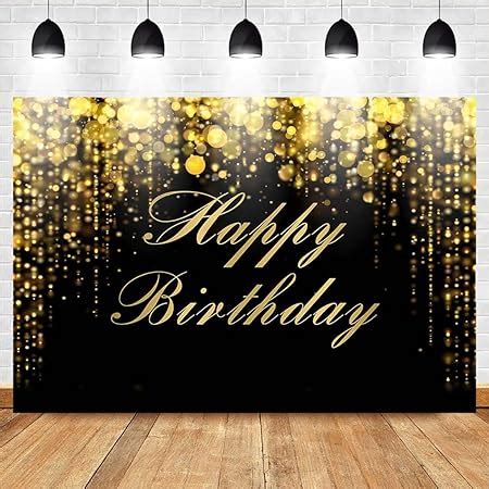 Amazon Com Avezano Black Gold Birthday Backdrop Glittery Happy Birthday Banner Sparkling
