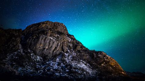 Download Wallpaper 1920x1080 Mountain Night Northern Lights Starry