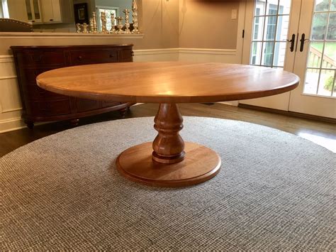 Handmade Large Round Pedestal Dining Table With Turned Base Solid