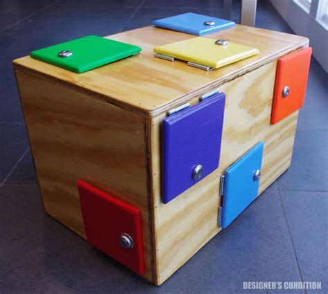 I bought a 1 3/8 combo cam lock from amazon for $17.50 and used an old ammo box that came with a purchase. Designer's Condition: Oskar's Lock Box | Lockbox, Diy lock, Toy boxes