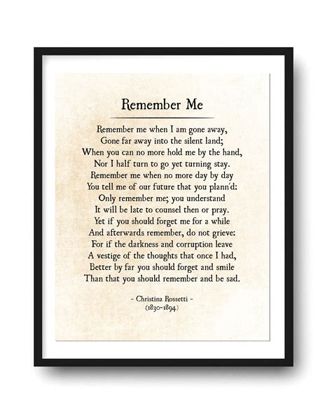 Remember Me Christina Rossetti Funeral Poem Grief And Sorrow Etsy Uk