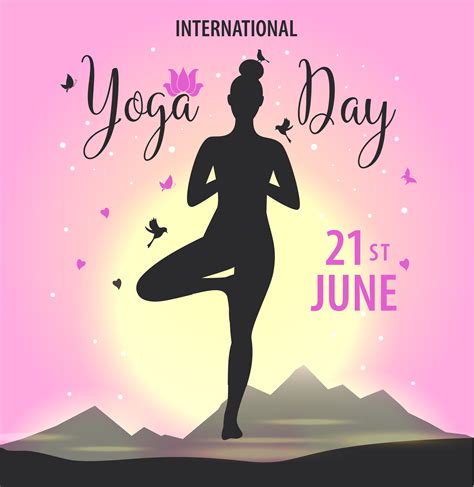World Yoga Day Design With Woman Silhoeutte And Sunset Vector