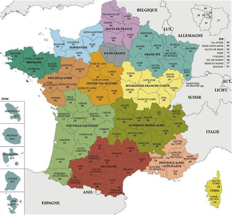 La france regorge de régions viticoles, du nord au sud et d'est en ouest. carte des région de france - Les departements de France