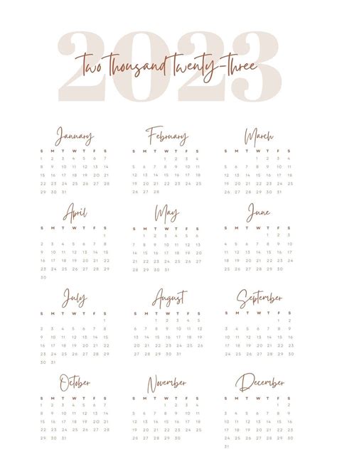 Beige Black Free Simple Minimalist Monthly Calendar 2023 Poster