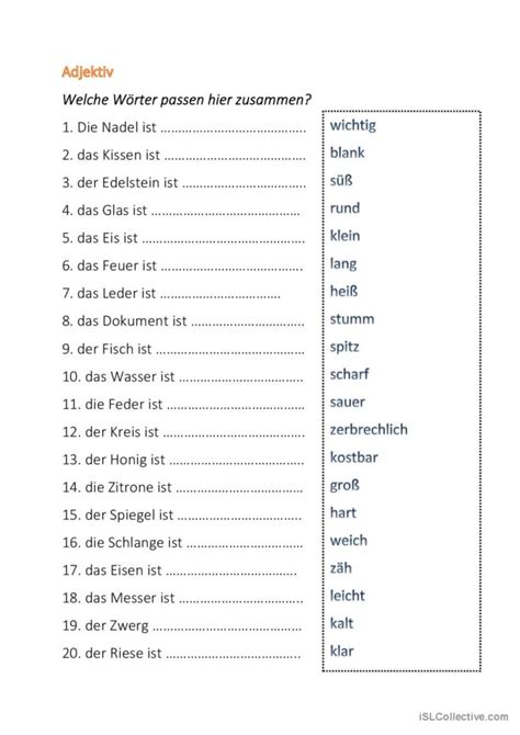 Adjektiv allgemeine grammatikübungen Deutsch DAF Arbeitsblätter pdf doc